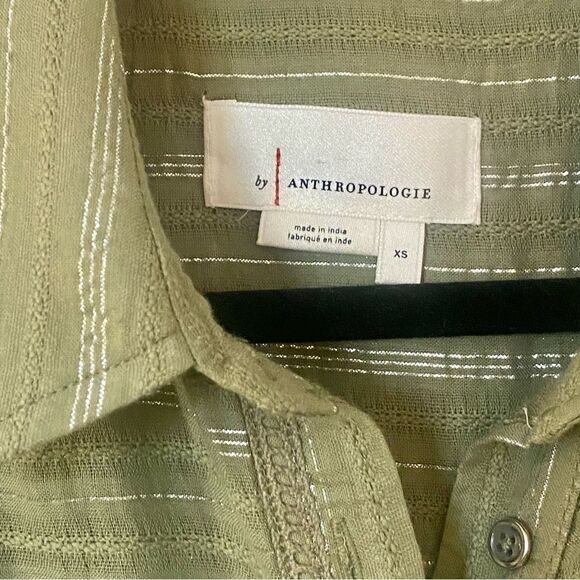 Anthropologie Green Metallic Shirtdress - Picture 2 of 5